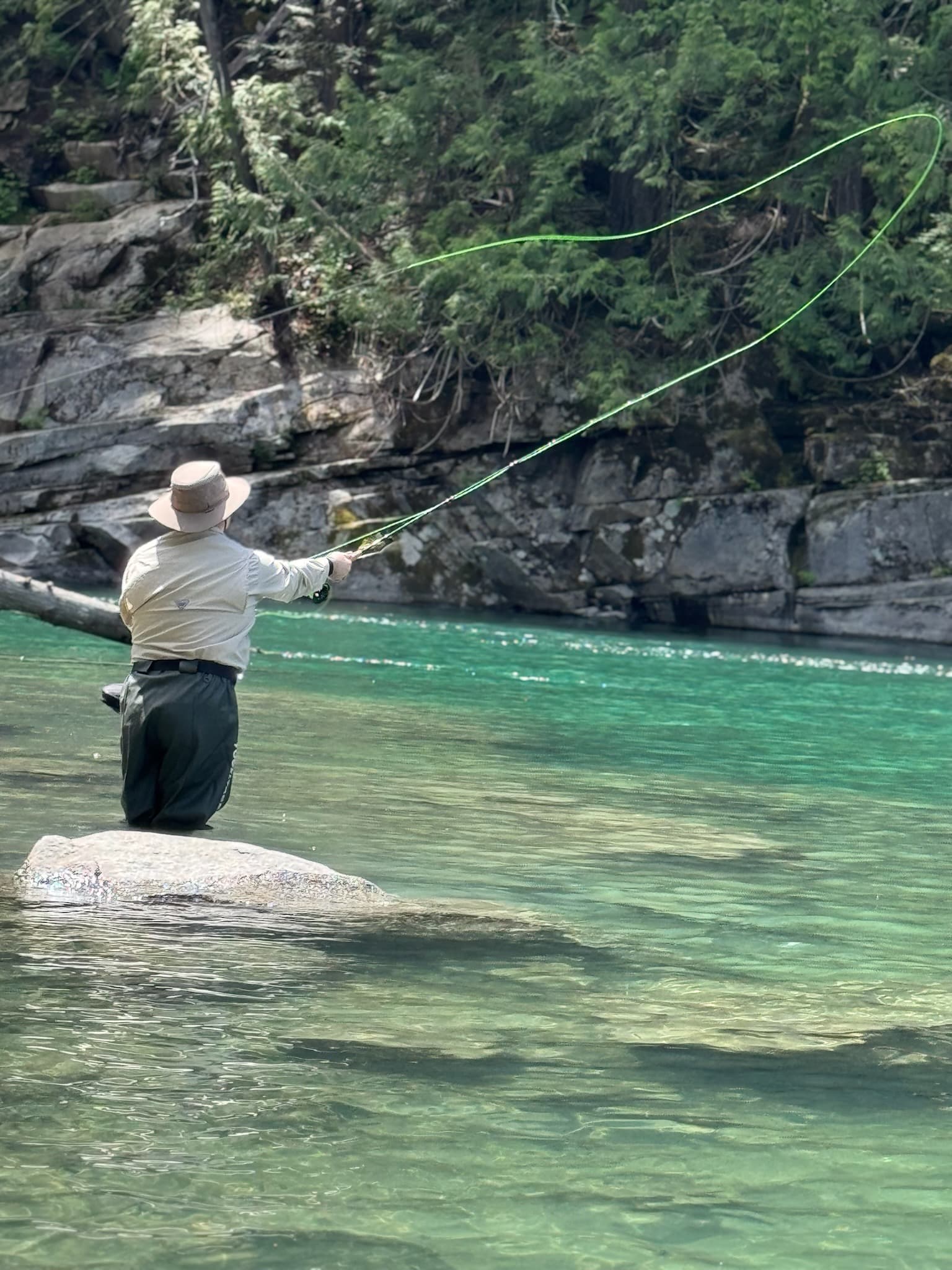 The author fly-fishing in the Skykomish River below Eagle Falls